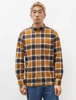 Norse ProjectsAnton Organic Flannel Check Shirt Cumin - Yellow