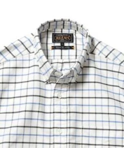 Beams PlusStretch Oxford Tattersall Button Down Shirt - Sax -Modern Pant Wear Shop BEAMS PLUS Stretch Oxford Tattersall Button Down Shirt Sax 20231016213238 1