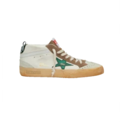 Golden GooseMID Star Nappa Upper Rubber Toe And Spur Vintage Laminated Star - White/Cream/Green