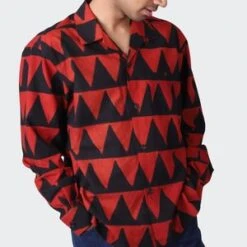 KardoRonen Long Sleeve Shirt - Red Triangle Block Print -Modern Pant Wear Shop Kardo Ronen Long Sleeve Shirt BP106 Red Triangle Block Print 20230927050847