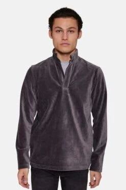 Blue&CreamMicro Cord Velour Pop Collar - Charcoal