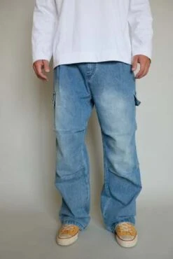 JOWA.JOWA Mid Wash Cargo Denim Pants