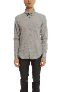 Naked & FamousCrinkle Horizontal Stripes Slim Shirt - Black